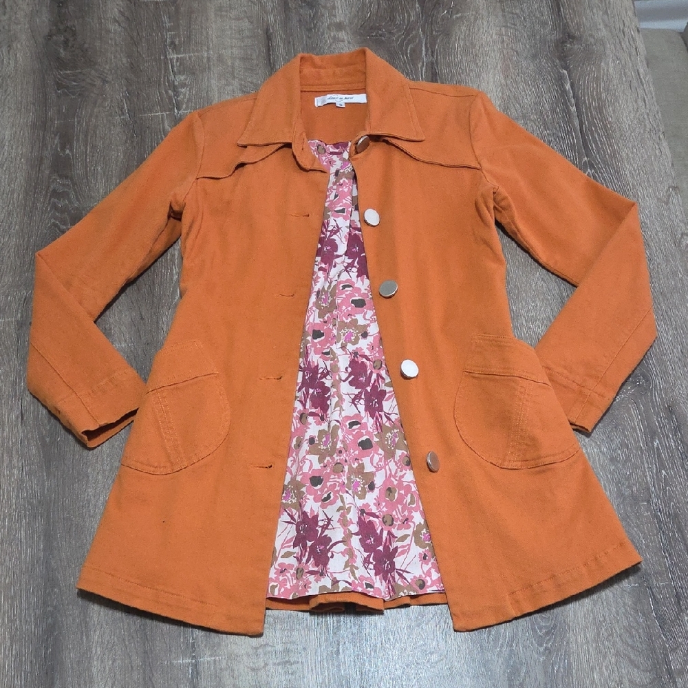 Y2K Dance In Paris Flare Trench Burnt Orange Jacket with Floral Lining XS/S